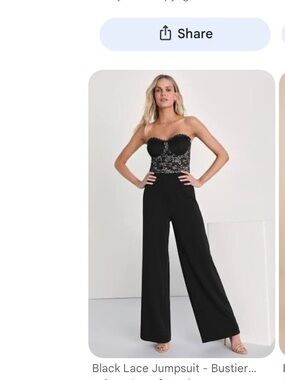 Lulu's Black Strapless Lace Bustier Wide-Leg Jumpsuit